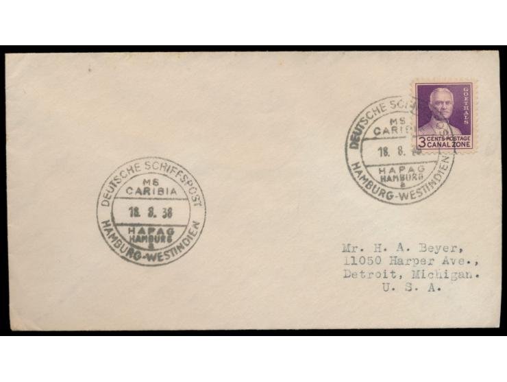 Linie  Hamburg Westindien:  3 Belege mit Stempeln der Horn-Linie Hamburg:  M S H.G. Horn  7.7.37 (Venezuela-Frankatur),  M S 
