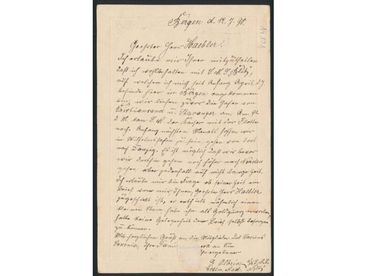 Norwegen-Ganzsache &nbsp;10 Öre mit Stempel Bergen 13.7.1890 nach Großschönau, rückseitig handschriftlicher Absender &nbsp;..