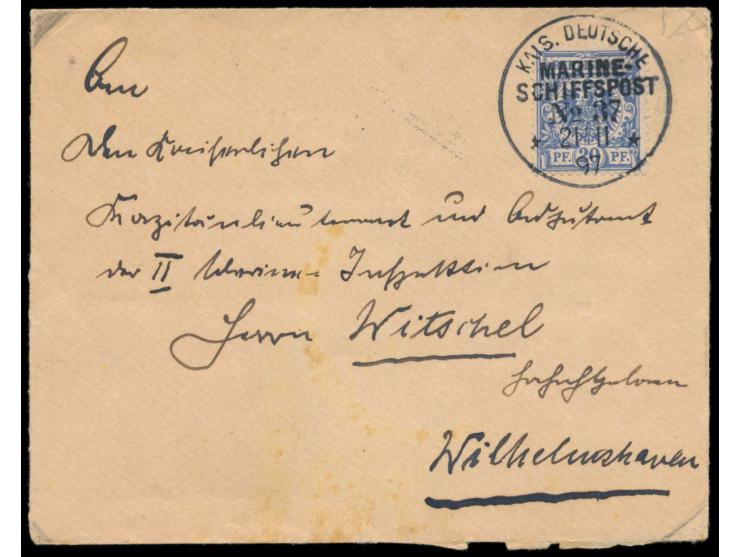 20 Pfg. Krone/Adler auf Brief mit Stempel  MSP No. 37  31.11.97, Absender Kapitänleutnant (Schau ...) SMS Nixe Freetown (Sier