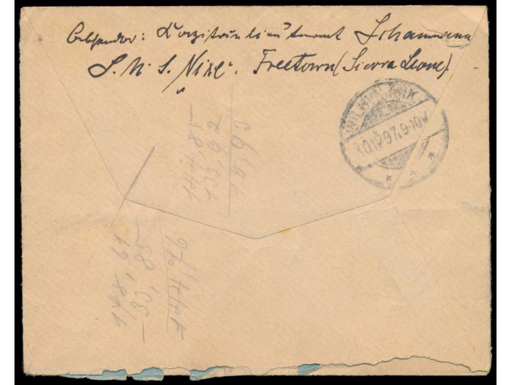 20 Pfg. Krone/Adler auf Brief mit Stempel  MSP No. 37  31.11.97, Absender Kapitänleutnant (Schau ...) SMS Nixe Freetown (Sier