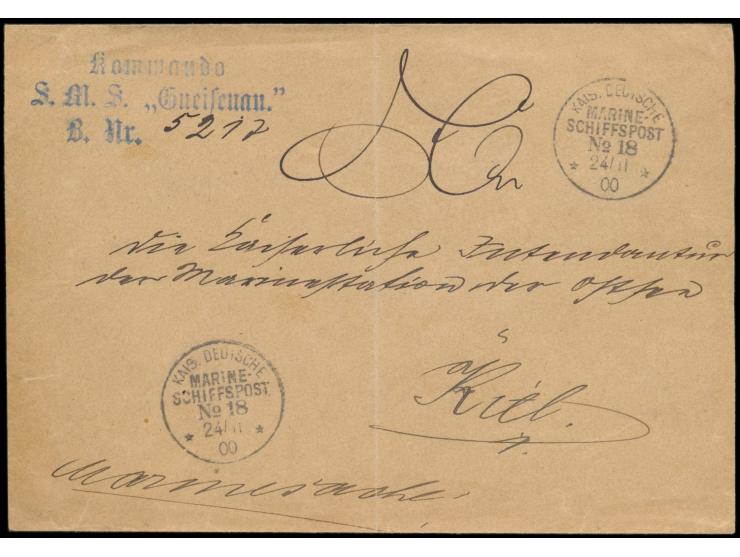 Stempel MSP No. 18 24.11.00, S.M.S. Gneisenau während der Ausbildungsreise ins Mittelmeer (letzte Fahrt) in Malaga, dort gest