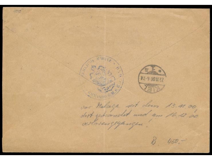 Stempel MSP No. 18 24.11.00, S.M.S. Gneisenau während der Ausbildungsreise ins Mittelmeer (letzte Fahrt) in Malaga, dort gest