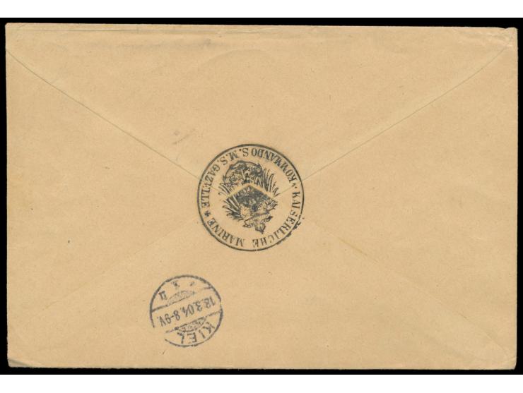 Stempel  MSP No. 10  2.3.04,  S.M.S. Gazelle  in Kingston / Jamaica, zwei Abschläge auf Dienstbrief "Marinesache" nach Kiel, 