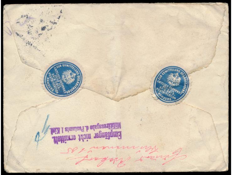 Brief mit Stempel  Hamburg  11.10.12 an Lt. z. See Schröder-Richter an Bord  S.M.S. Moltke  (MSP No. 17), weitergeleitet an  