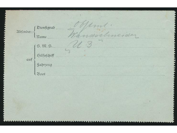 Feldpost-Kartenbrief mit Stempel  Eckernförde  17.8.15 nach Holtenau, handschriftliche Absenderangabe "Obstmt. Wandschneider,