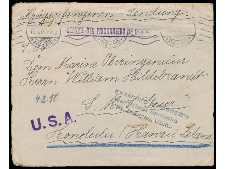 Brief mit Absender aus Kiel an den Marine-Oberingenieur William Hildebrandt von  S.M.S. Geier in Honolulu,  vermittelt durch 