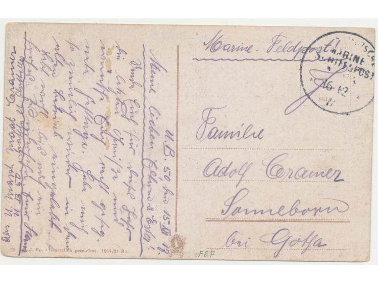 undeutlicher Stempel  MSP No. 64  16.12.17,   Unterseebootsstation Cattaro,  auf Ansichtskarte nach Sonneborn, handschriftlic