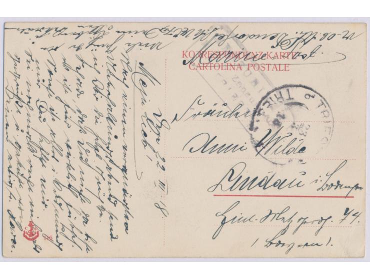 Postkarte mit handschriftlicher Absenderangabe"...  S. M. UC 74  ...", befördert über die österreichische Post nach Lindau, S