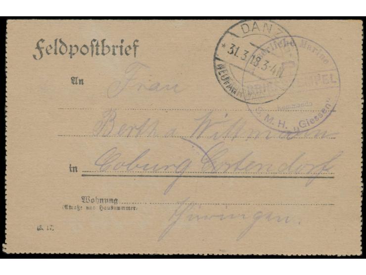 Finnlandunternehmen:  Feldpost-Kartenbrief mit Briefstempel  Kaiserliche Marine / Kommando S.M.H. "Giessen"  (Transportdampfe