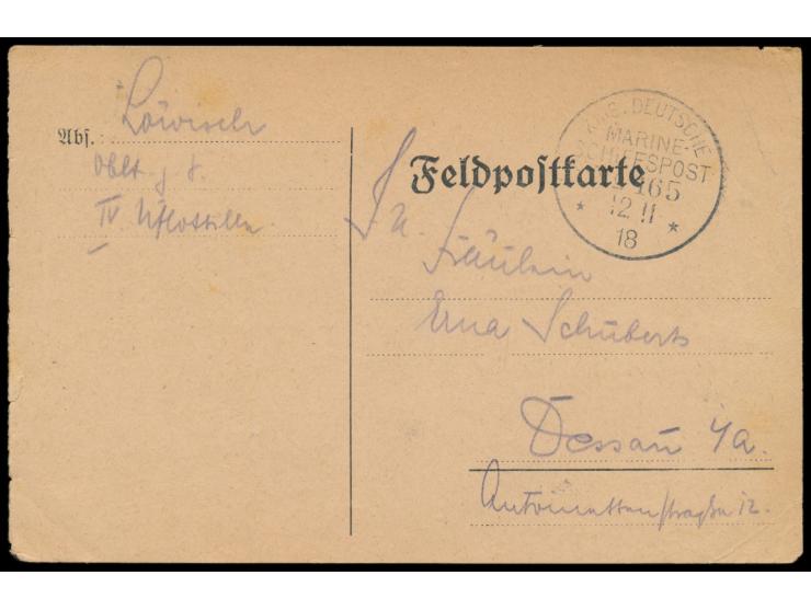 Stempel &nbsp;MSP No. 165 &nbsp;12.11.18, &nbsp;IV. Unterseeboots-Flottille, &nbsp;einen Tag nach dem Waffenstillstand von Co