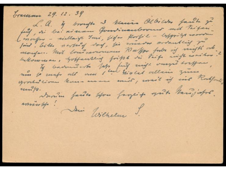 Ganzsachen-Frageteil 5 Pf. mit Absenderstempel &nbsp;&quot;Admiral Souchon ...&quot; &nbsp;und eigenhändig geschriebenem Kart