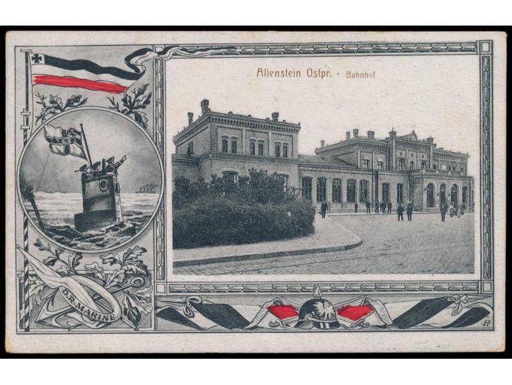 Patriotik-Ansichtskarte  Allenstein - Bahnhof  als Feldpostkarte nach Elberfeld, Stempel Allenstein 2 17.1.16, Bedarf
Stichwö