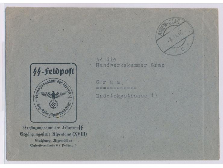 Feldpostbrief mit Absender- und Dienstsiegel-Eindruck  Ergänzungsamt der Waffen-SS / Erg.-Stelle Alpenland (XVIII),  Stempel 