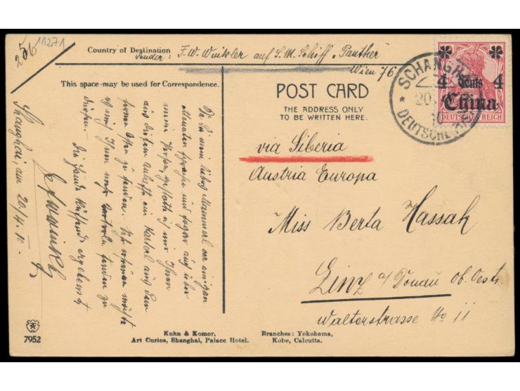 Ansichtskarte Shanghai. Traffic on the Soochow Creek, Frankatur Deutsche Post in China 4 C., Stempel &nbsp;Schanghai &nbsp;20