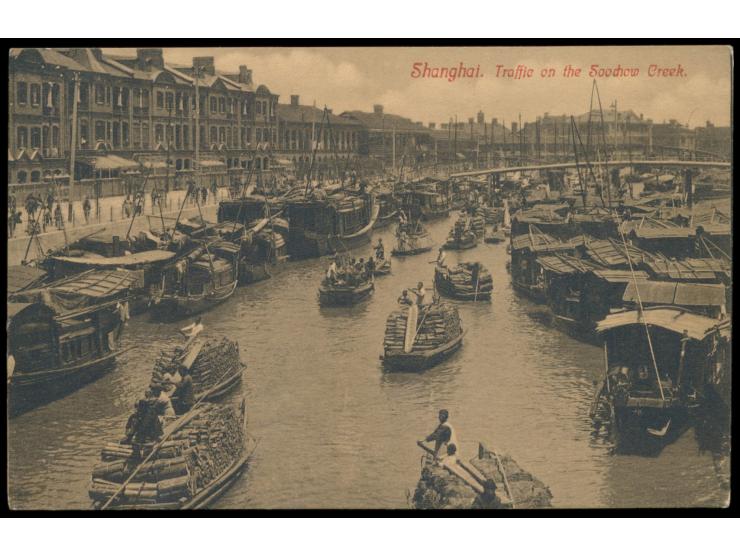 Ansichtskarte Shanghai. Traffic on the Soochow Creek, Frankatur Deutsche Post in China 4 C., Stempel &nbsp;Schanghai &nbsp;20
