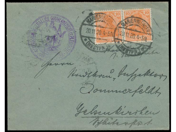 Umschlag mit Dienstsiegel  "Commission Interalliée Gouvernement et Plebiscite Marienwerder" , verwendet nach dem Abzug der Ab