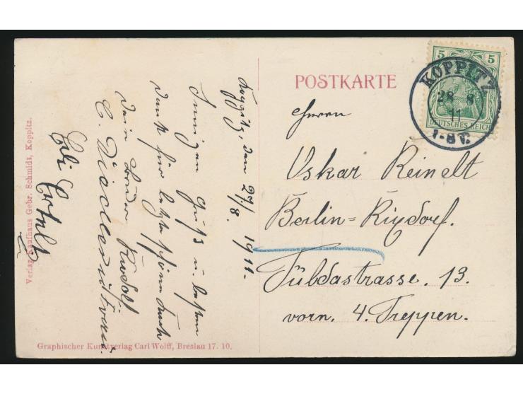 umgearbeiteter &nbsp;Preußen-K2 Koppitz &nbsp;28.8.11 (Uhrzeitangabe hinzugefügt) auf kolorierter Ansichtskarte Schloss Koppi