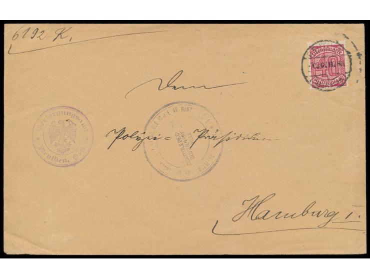 Einzelfrankatur C.G.H.S.-Dienstmarke 40 Pf. &nbsp;&nbsp;mit Stempel &nbsp;Beuthen (Oberschl.) &nbsp;7.3.21 auf Brief nach Ham