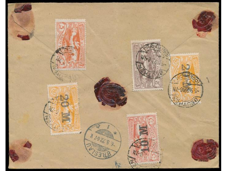 Aufdruck-Ausgabe 10 M.  auf 75 Pf. und  20 M.  auf 80 Pf. mit 2 M. und 5 M. beidseitig auf  Eilboten-Wertbrief  mit Wertangab