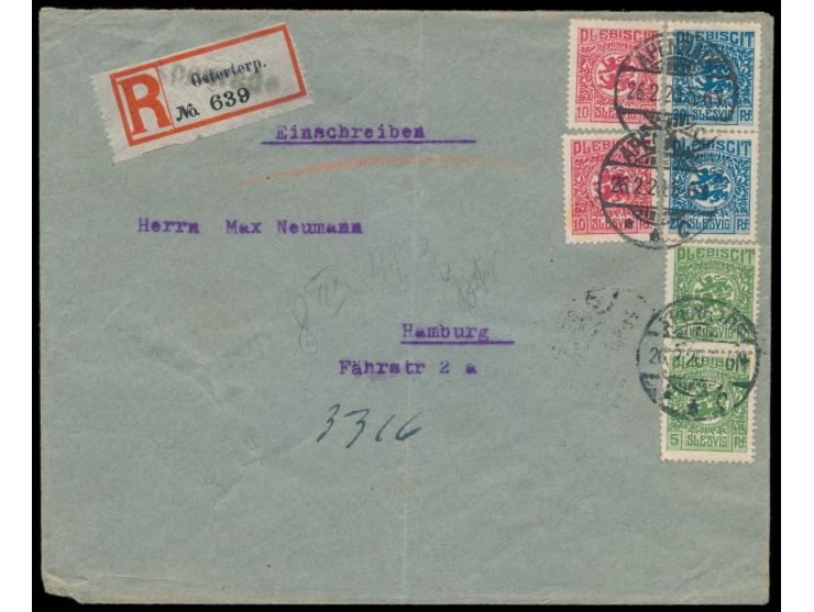 Mischfrankatur 70 Pf. auf Einschreibbrief, Stempel  Apenrade  26.2.20,  R-Zettel Osterterp  mit schwarzem L1 Apenrade überste