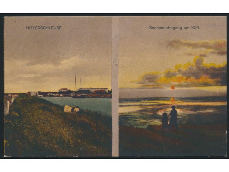 Einzelfrankatur 5 Mark auf  Einschreib-Postkarte (Ansicht Hoyerschleuse) mit Stempel  Hoyer  4.3.20 nach Berlin-Schöneberg, A