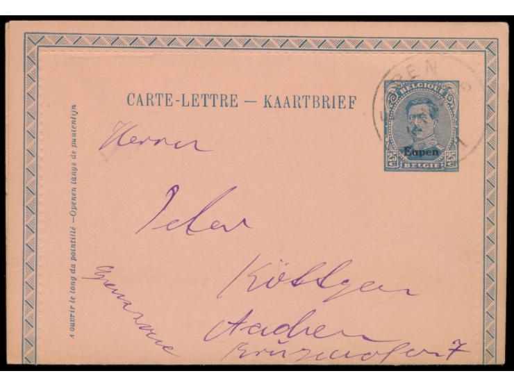 Eupen,  Ganzsachen-Kartenbrief 25 C, Stempel Eupen 18.11.23, nach Aachen, Bedarf, mit Rand
