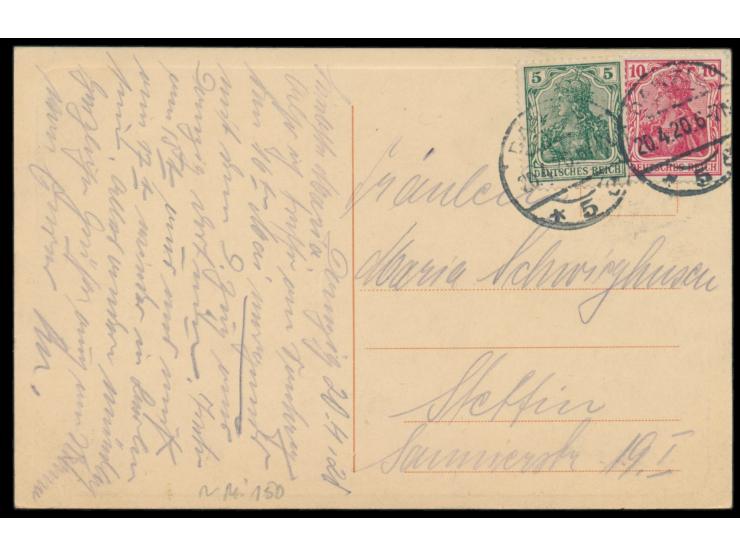 zwei Ansichtskarten (Langgasser Tor und Langebrücke) mit  Vorläufer-Frankatur  5 Pf. + 10 Pf. Germania, beide Stempel  Danzig