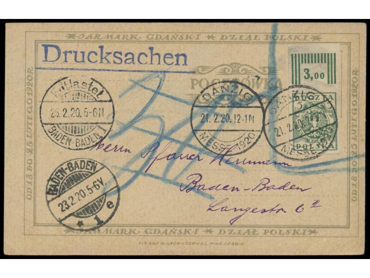 2 x Sonderstempel &nbsp;Danzig Messe 1920 &nbsp;21.2.20 auf polnischer Sonderkarte &nbsp;Jarmark Gdanski - Dzial Polski &nbsp