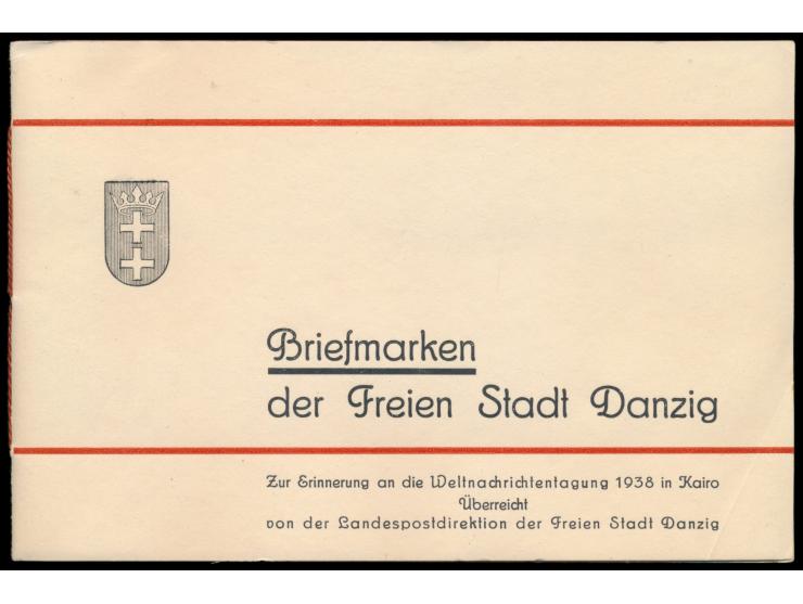 Geschenkheft  "Briefmarken der Freien Stadt Danzig - Zur Erinnerung an die Weltnachrichtentagung 1938 in Kairo überreicht von