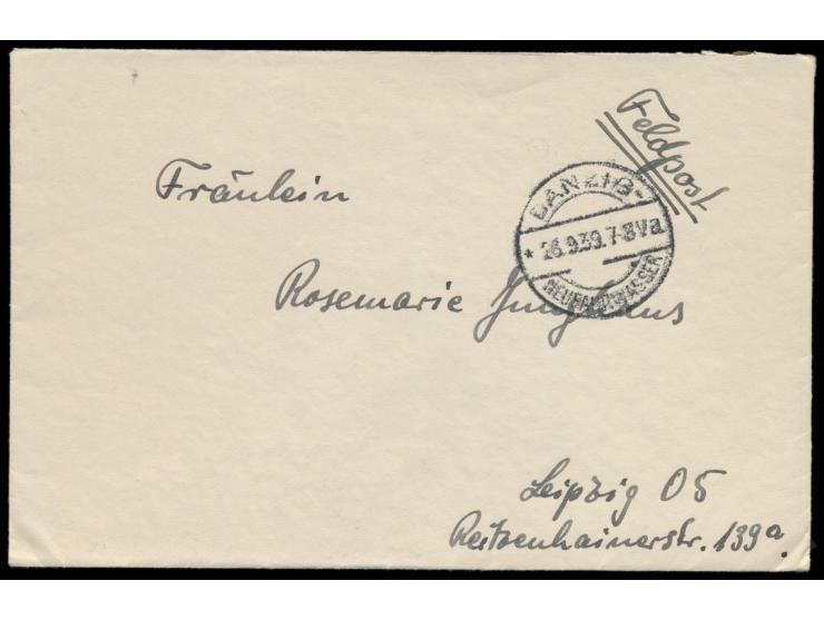 Feldpostbrief mit Stempel  Danzig-Neufahrwasser  26.9.39 nach Leipzig, rückseitig handschriftlicher Absender ... FPNr. 20583 