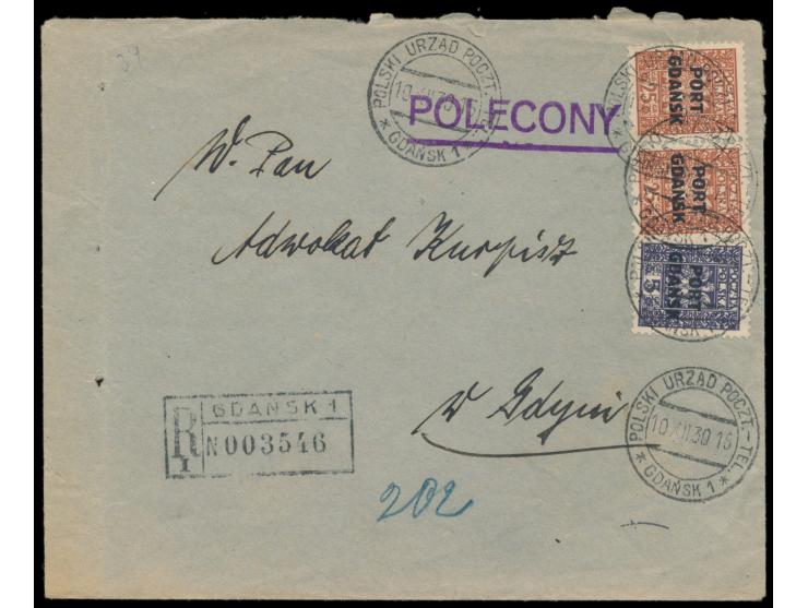Polnische Post, &nbsp;5 Gr. und 2 x 25 Gr. auf &nbsp;Einschreibbrief &nbsp;mit Stempel &nbsp;Gdansk 1 &nbsp;10.12.30, R-Numme