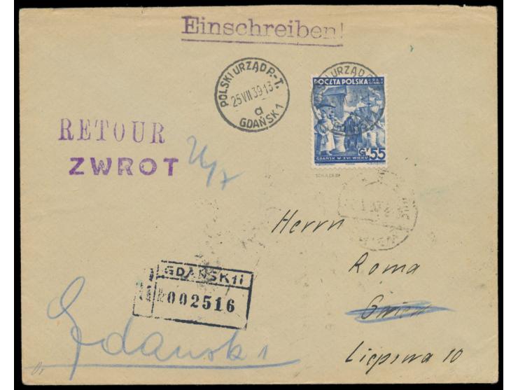 Polnische Post, &nbsp;Einzelfrankatur 55 Gr. &quot;20. Jahrestag der Republik Polen&quot; auf &nbsp;Einschreibbrief &nbsp;nac