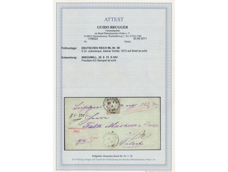 Dt. Reich 5 Gr "kleiner Schild"  (rechts unten kleiner Eckfehler) als Einzelfrankatur auf Wertbrief nach Tilsit, seltener Pre