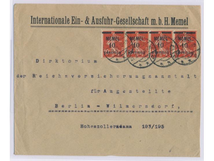 4 x 10 pf. auf 10 C. auf Firmenbrief nach Berlin, Stempel Memel 21.2.21, Bedarf

