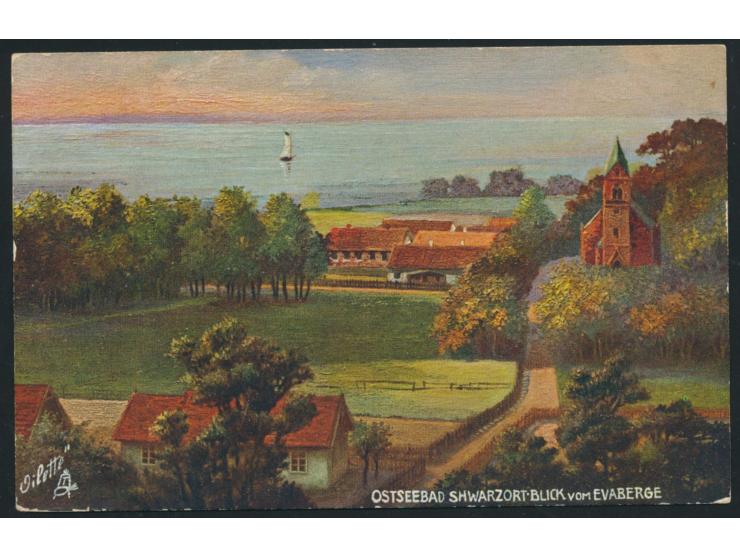 Einzelfrankatur 5,00 M. auf Tuck's Ansichtskarte "Ostseebad Schwarzort, Blick vom Evaberge" als  Einschreiben  nach Berlin, S