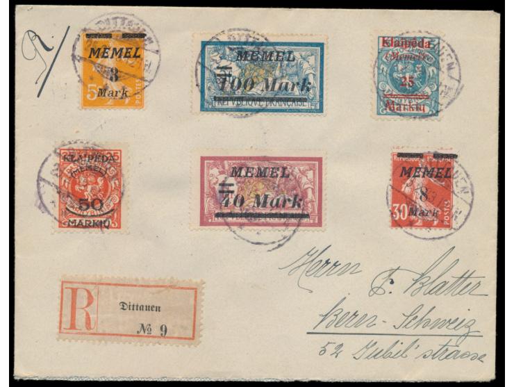 Auslands-Einschreibbrief in die Schweiz, Gesamtfrankatur 306 M. (eine Marke rückseitig), Stempel  Dittauen  25.2.23, Ankunfts