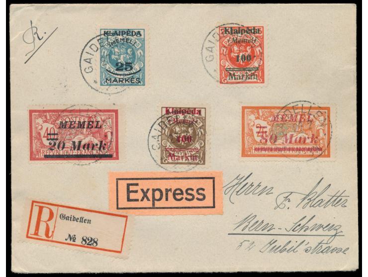 Auslands-Eilboten-Einschreibbrief in die Schweiz, Gesamtfrankatur 625 M., Einkreisstempel  Gaidellen  27.2.23, Ankunftstempel