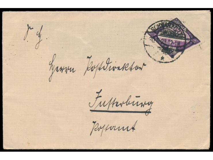 Litauen-Sondermarke &nbsp;25 C. anlässlich der Vereinigung Memels mit Litauen auf Brief nach Insterburg, deutscher Gitterstem