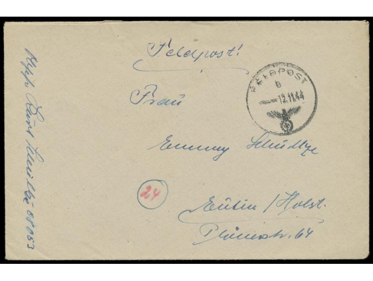 Seebrückenkopf Memel, &nbsp;Feldpostbrief mit FPSt b 12.11.44 nach Eutin, vorderseitig handschriftlicher Absender ... FPNr. 0