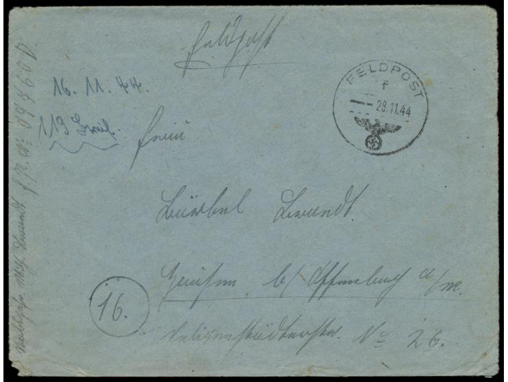 Seebrückenkopf Memel, &nbsp;Feldpostbrief mit FPSt f 28.11.44 nach Offenbach, vorderseitig handschriftlicher Absender ... FPN