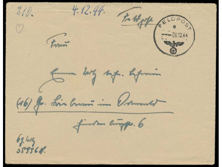 Seebrückenkopf Memel,  Feldpostbrief mit FPSt e 9.12.44 nach (16) Gr. Liebenau im Odenwald, vorderseitig handschriftlicher Ab