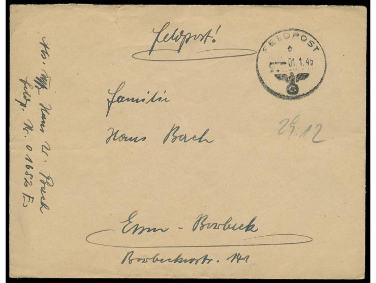 Seebrückenkopf Memel,  Feldpostbrief mit FPSt e 1.1.45 nach Essen, handschriftlicher Absender ... FPNr. 01652 E = 8. Kompanie