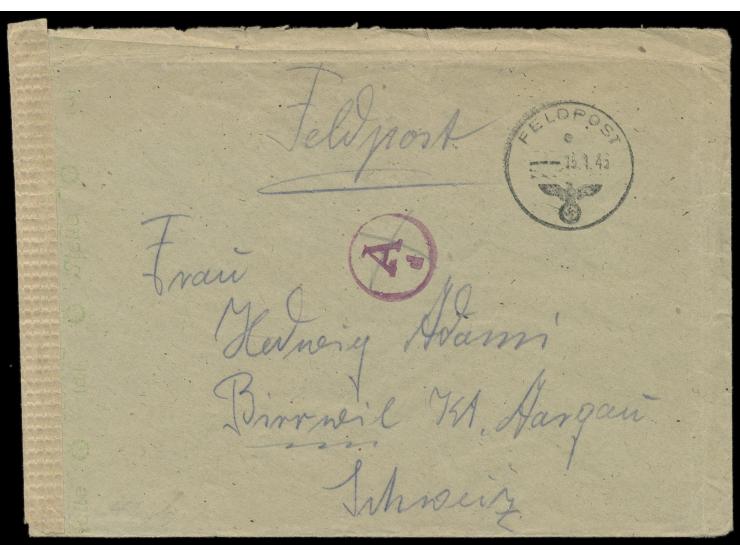 Seebrückenkopf Memel, &nbsp;seltener &nbsp;Auslands-Feldpostbrief in die Schweiz &nbsp;(Namensgleichheit von Absender und Emp