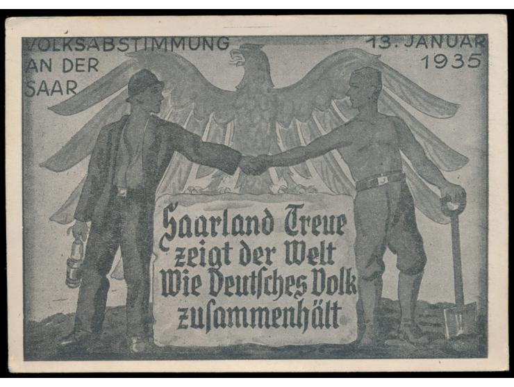 Sonderkarte  "Volksabstimmung an der Saar 13. Januar 1935"  - Saarland Treue zeigt der Welt wie Deutsches Volk zusammenhält",