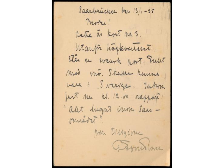 schwedische  Militärpost-Ganzsache  mit Saar-Marke 90 C. als Auslandskarte  nach Italien,  Maschinenstempel Saarbrücken 2 13.