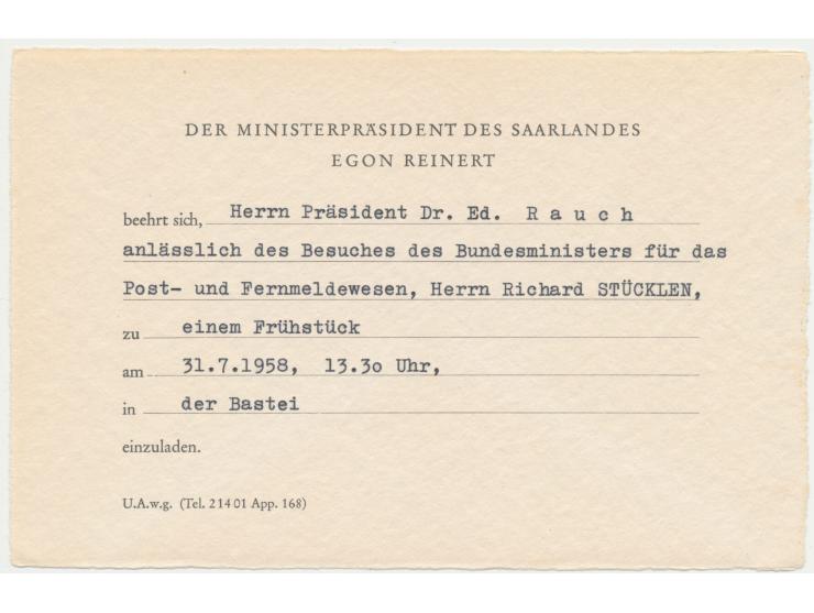 Ortsbrief &quot;Frei durch Ablösung&quot; mit Dienstsiegel &quot;Saarland&quot; an den Präsidenten der OPD Saarbrücken Dr. Ed