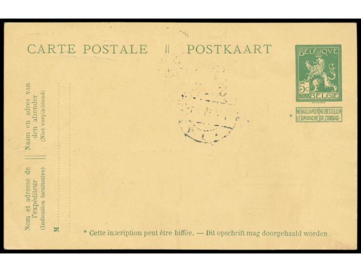 Belgien-Ganzsache 5 C. als Formblatt aufgebraucht mit hektografiertem Textzudruck "Kaiserl. Postamt ... In der Packkammer lie