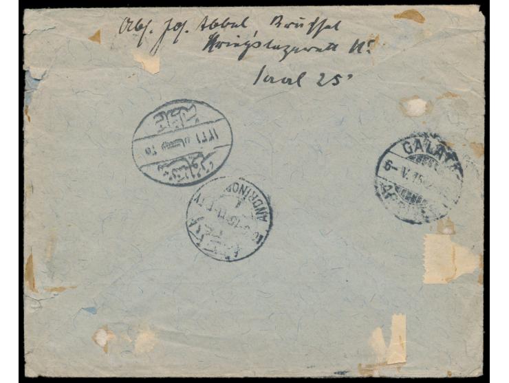 4 x 10 Pf. auf Auslandsbrief 2. Gewicht nach Adrianopel / Türkei, Stempel  Brüssel Nordbhf  19.4.15, Durchgangstempel Galata 