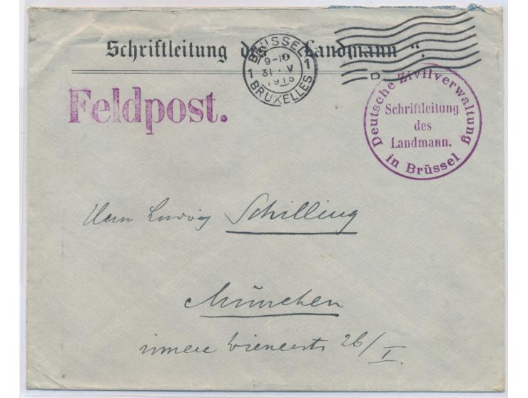 Brief mit vorderseitigem Absendereindruck und Briefstempel Deutsche Zivilverwaltung in Brüssel / &nbsp;Schriftleitung des Lan