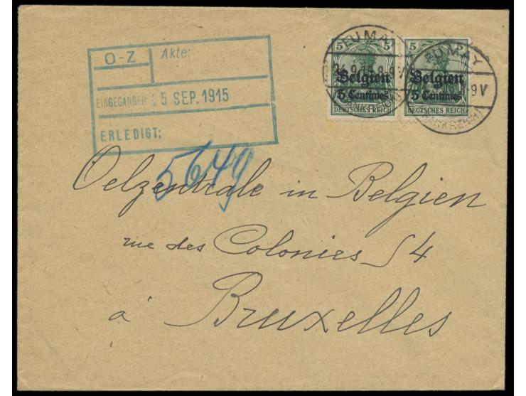 seltener Stempel  Fumay (Frankreich)  24.9.15 auf Brief mit 10 C. nach Brüssel, Firmeneingangsstempel 25.9.1915, Bedarf
Stich